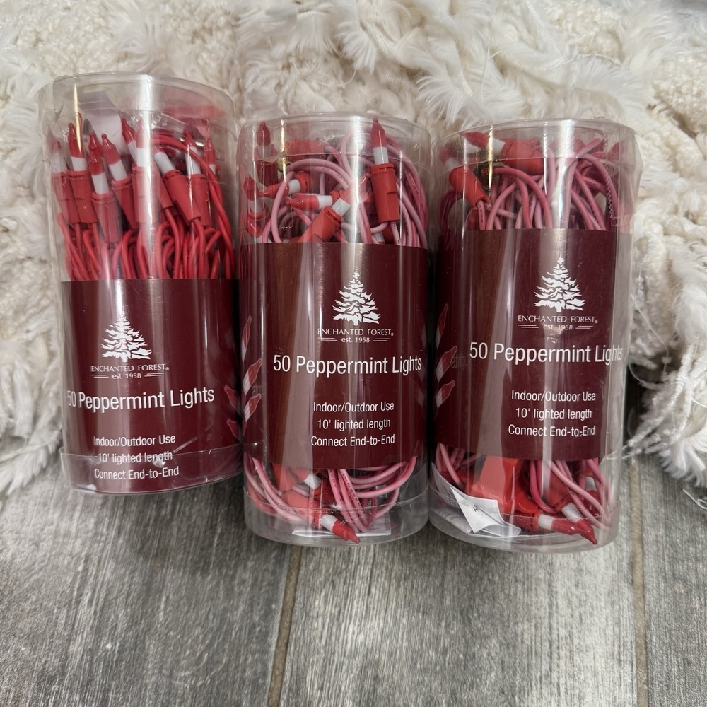 Peppermint Red & White Christmas‎ Lights Enchanted Forest 50 Lights 10' Set Of 3
